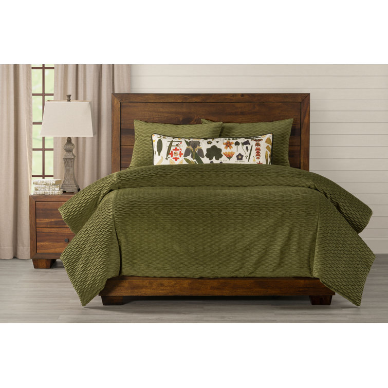 Smithsonian Pleated Velvet Olive Green Duvet Cover Insert Set